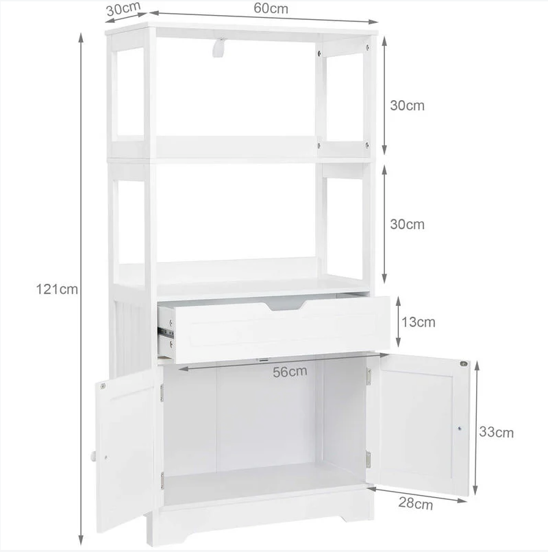 Meuble de salle de bain - meuble de rangement avec tiroirs 2 étagères blanc